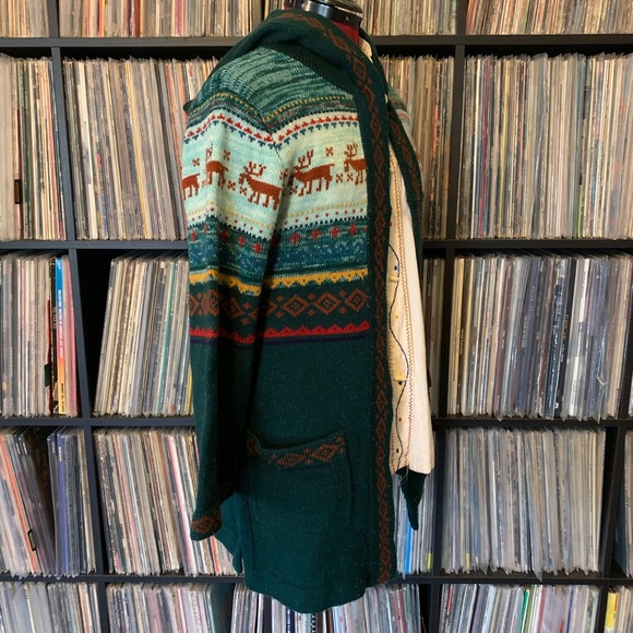 elf cloak vintage sweater 70s reindeer S hooded 💚 - Picture 5 of 8